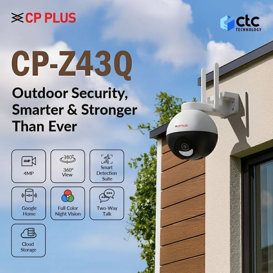 CP PLUS CP-Z43Q 4MP Wi-Fi Pan Tilt Camera with Full Color Night Vision & Motion Alerts Security Camera (256 GB, 1 Channel)