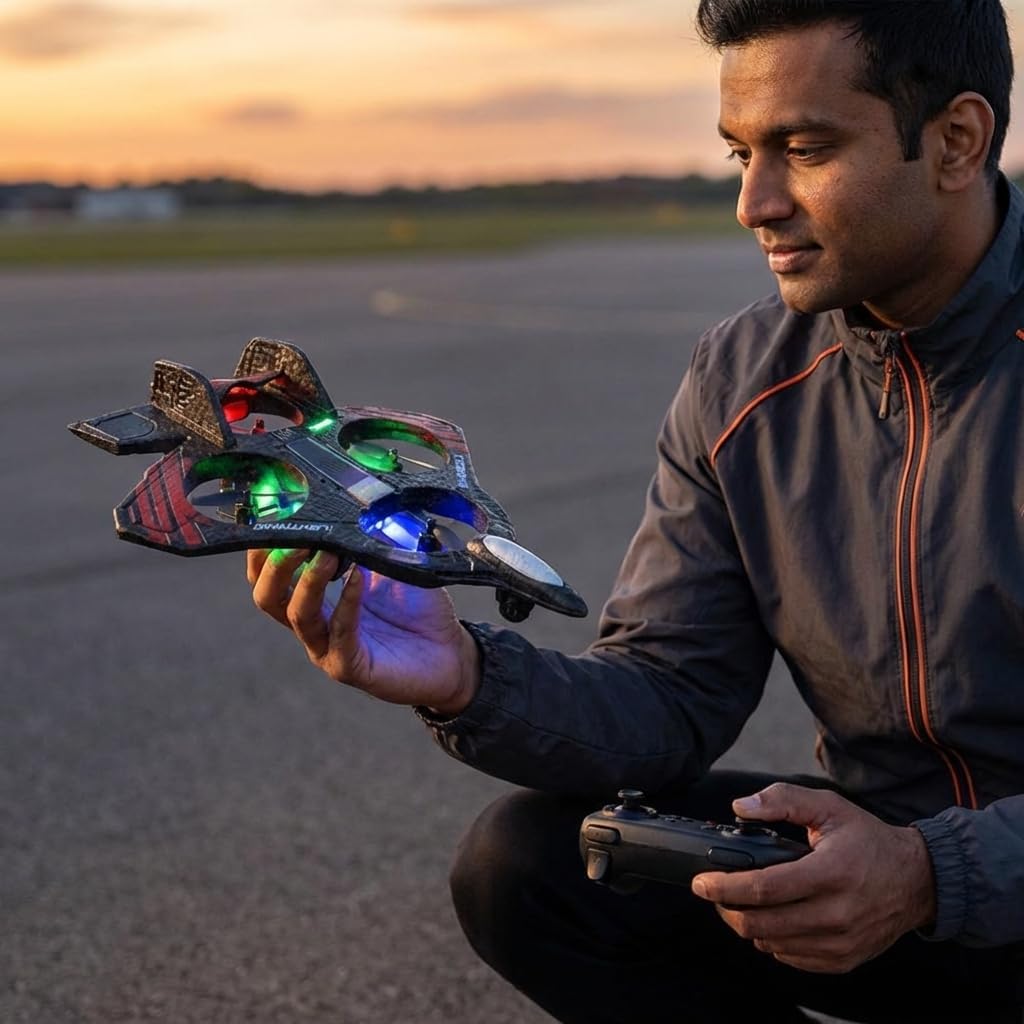 E69  RC Plane for Kids – 2.4GHz Remote Control Foam Airplane, 360° Flip, One-Key Takeoff, LED Lights, 4 Channel Stunt Aircraft Toy