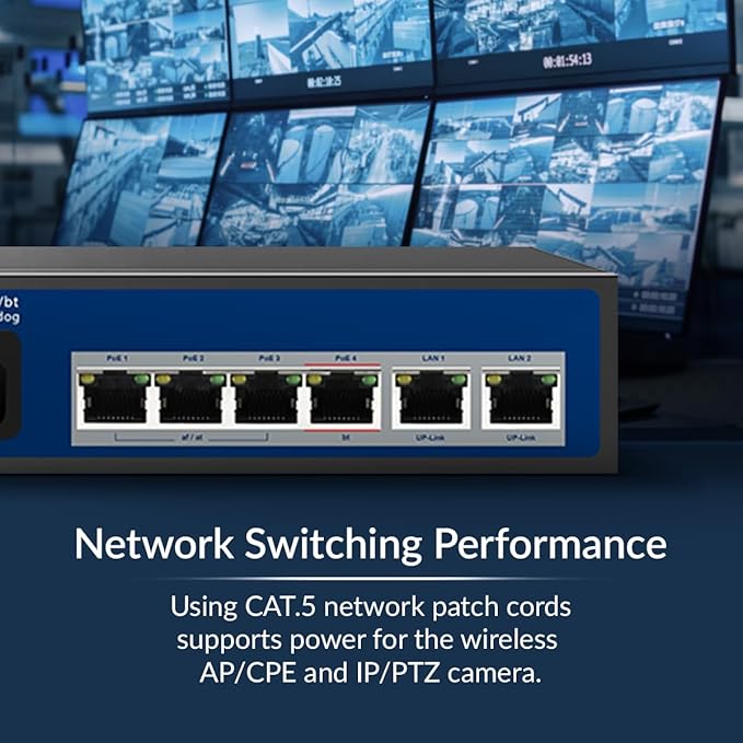 CP Plus 4EP + 2E Port 10/100Mbps AI PoE Switch | Easy and Smart Managed | Plug and Play | PoE Watchdog AI Function | CP-ANW-HP4H2-N65