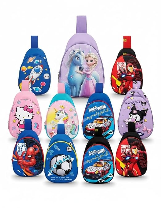 CK-990  3D Design Kids Sling Chest Bag for Boys & Girls | Lightweight Nylon Backpack Random Charter