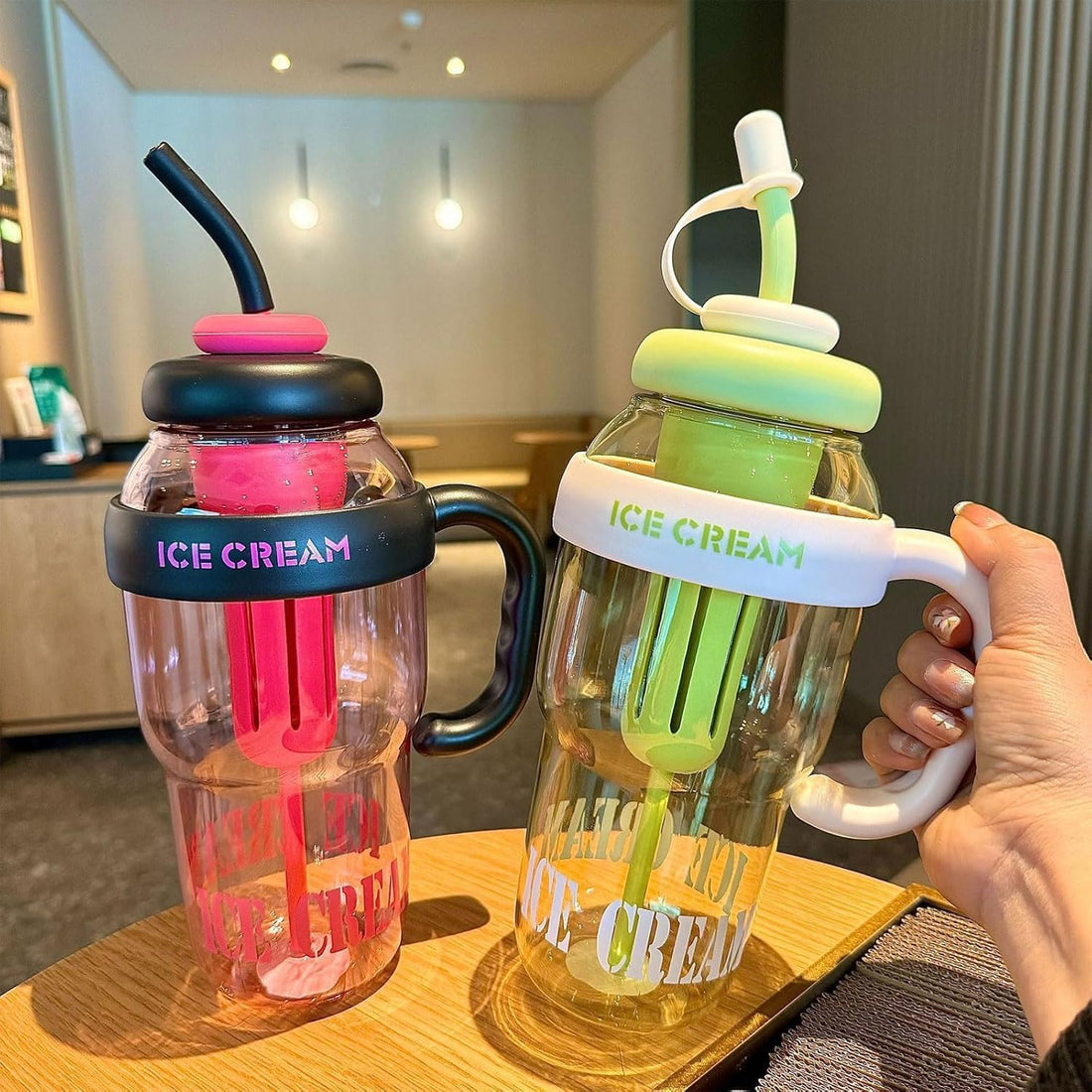 20529 Water Bottle with Straw and Handle| Transparent Tumbler Ice Cream Insulated Bottle| Leak-Proof Sports and Gym Fitness Shaker Bottle|1300ML Tumbler for Outdoor {Muticolor}